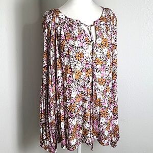 Emily Wonder Fall Bouquet Top, Pink, White, Rust, Tie & Loophole, Size 1X, NWT